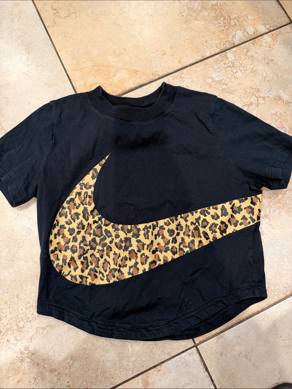 Nike Black Short-Sleeve Tee with Leopard Swoosh